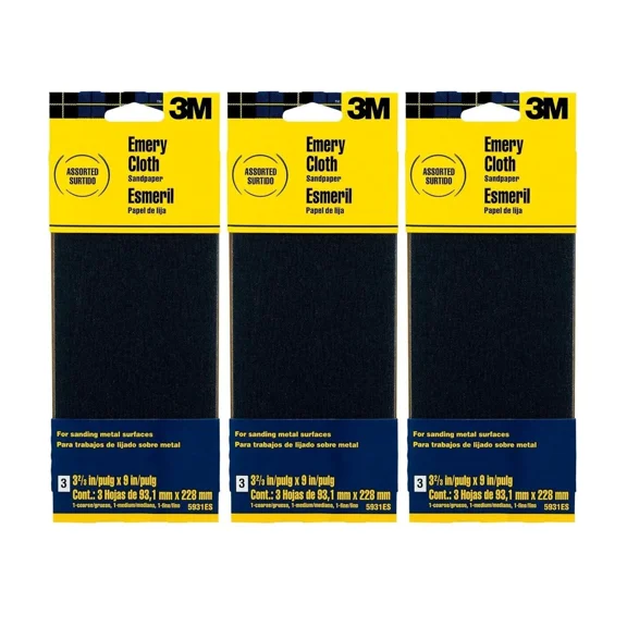 3 Packs 3M Emery Cloth Sandpaper For Sanding Metal Surfaces 9 Sheets 3.67" X 9In
