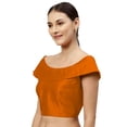 thumbnail image 2 of eloria Women's Art Silk Boat Neck Sari Top Blouse Partywear Sleevless Fillers With backside Zipper, Color : Mustrad 2, 2 of 6