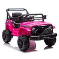 thumbnail image 4 of 12V Kids Electric Car Truck Ride On Toy with Remote Control, 2WD, 4 Wheel Suspension Toy Cars, Bluetooth, MP3, USB, Mic Jack, LED Lights, 12V Power Ride On Car for Boys & Girls Ages 1-4, Pink, 4 of 8