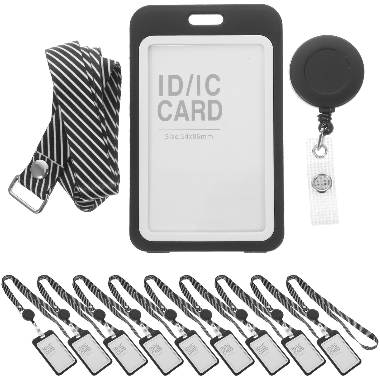 WHAMVOX  10 Sets Transparent Cards Covers Badge Holder Lanyard with Key Black