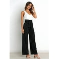 thumbnail image 3 of Womens Wide Leg Palazzo Pants Belted High Waisted Business Casual Flowy Long Trousers with Pockets Black S, 3 of 6