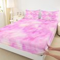 thumbnail image 3 of Manfei Pink Ink Watercolor Queen Sheet Sets for Teen, Oil Printing Flat Sheet, Kawaii Cartoon Theme Queen Fitted Sheet, Breathable Home Decor, 4 Pieces, 3 of 7