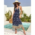 thumbnail image 3 of Yesfashion Women's Boho Deep V Neck Backless Flowy Floral Maxi Beach Dress, 3 of 5