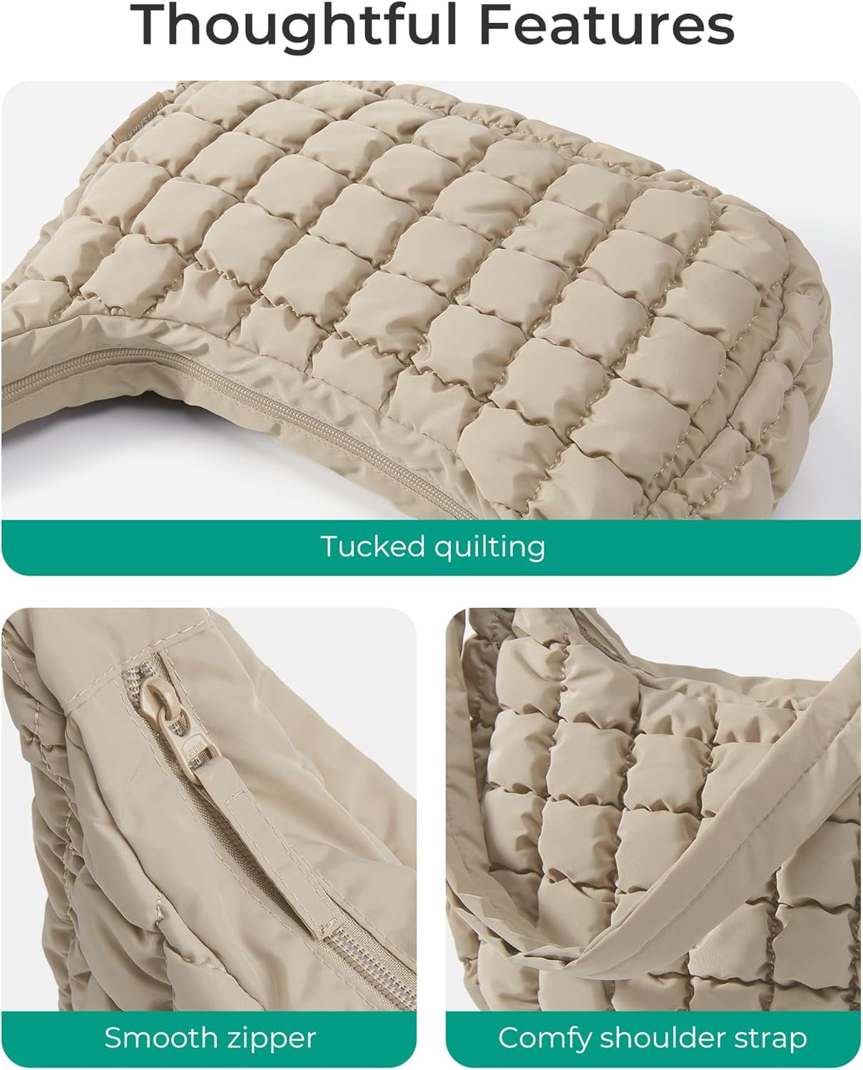 Kwuty Quilted Puffy Crossbody Bag for Women, Medium Cute Hobo Shoulder Purse Soft Fluffy Handbag for Daily Use