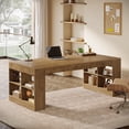 thumbnail image 5 of Finmind 70.87-inch Executive Desk, Large Office Computer Desk with Storage Shelves, Modern Simple Workstations Writing Table, Rustic Brown, 5 of 8