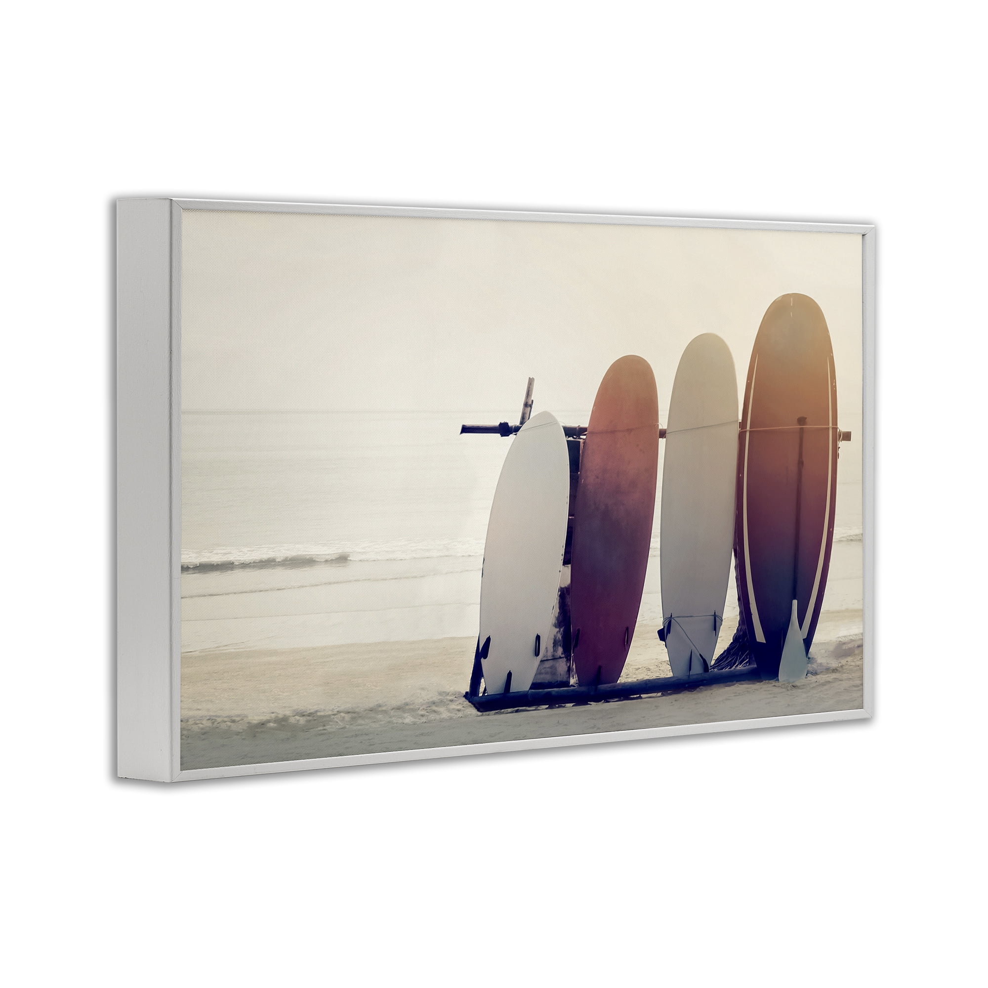 Stupell Industries Beach Surfboards Leaning Landscape Photography White Framed Art Print Wall Art, 30 x 20
