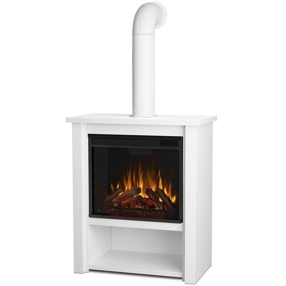 Bowery Hill Modern Stainless Steel Electric Fireplace in Matte White
