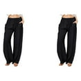 thumbnail image 2 of Pantalones de mujer Qarigey banda elástica plisada de repuesto largo de lino transpirable verano para niñas y mujeres, 2 of 6