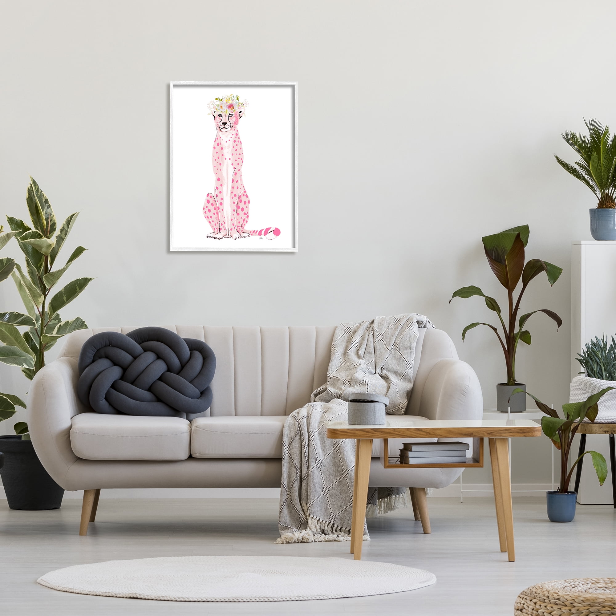 Stupell Pink Leopard Floral Garland Animals & Insects Painting White Framed Art Print Wall Art