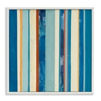 Stupell Industries Distressed Blue Stripes Abstract Painting White Framed Art Print Wall Art, 24 x 24