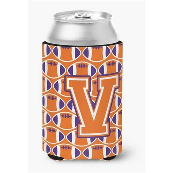 Letter V Football Orange, White & Regalia Can or Bottle Hugger