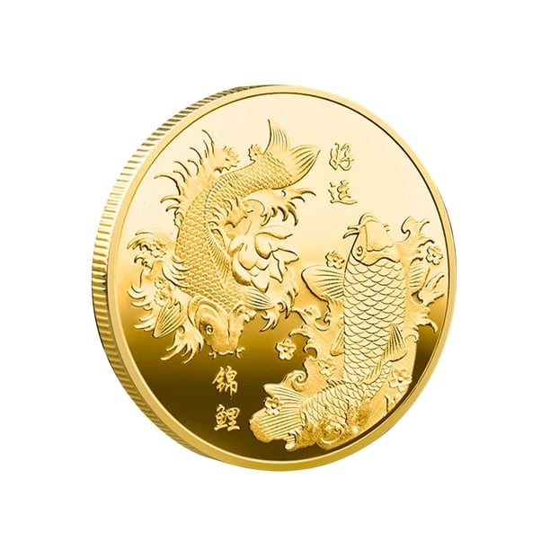 Moneda de la suerte de pez koi chino, recuerdo, regalo, decoración del hogar, insignia, colección, moneda de oro