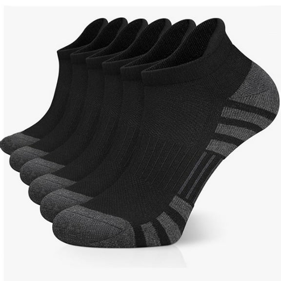 Athletic running cushion Comfort Athletic Ankle Socks for Men & Women , Size Hiking and Sports , 6 Pairs Short socks Thick Cushion , Multi-Size Options for Running Black