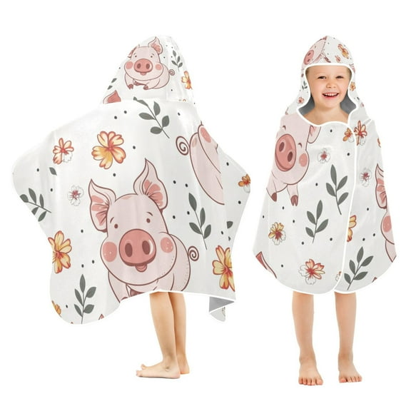 Cute Pigs Kids Hooded Beach Towel Baby Bath Poncho Towels with Hood Absorbent 50"x23.5" for Pool Swimming