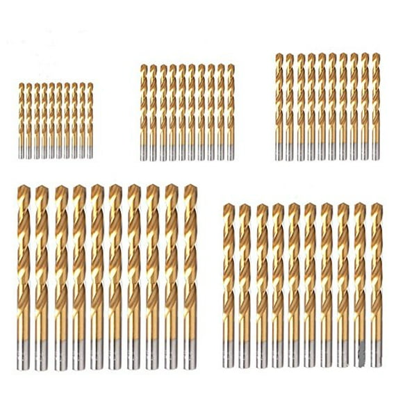 50PCS, 1/16", 5/64", 3/32", 7/64", 1/8", 10pcs for Each,Titanium Twist Drill Bits