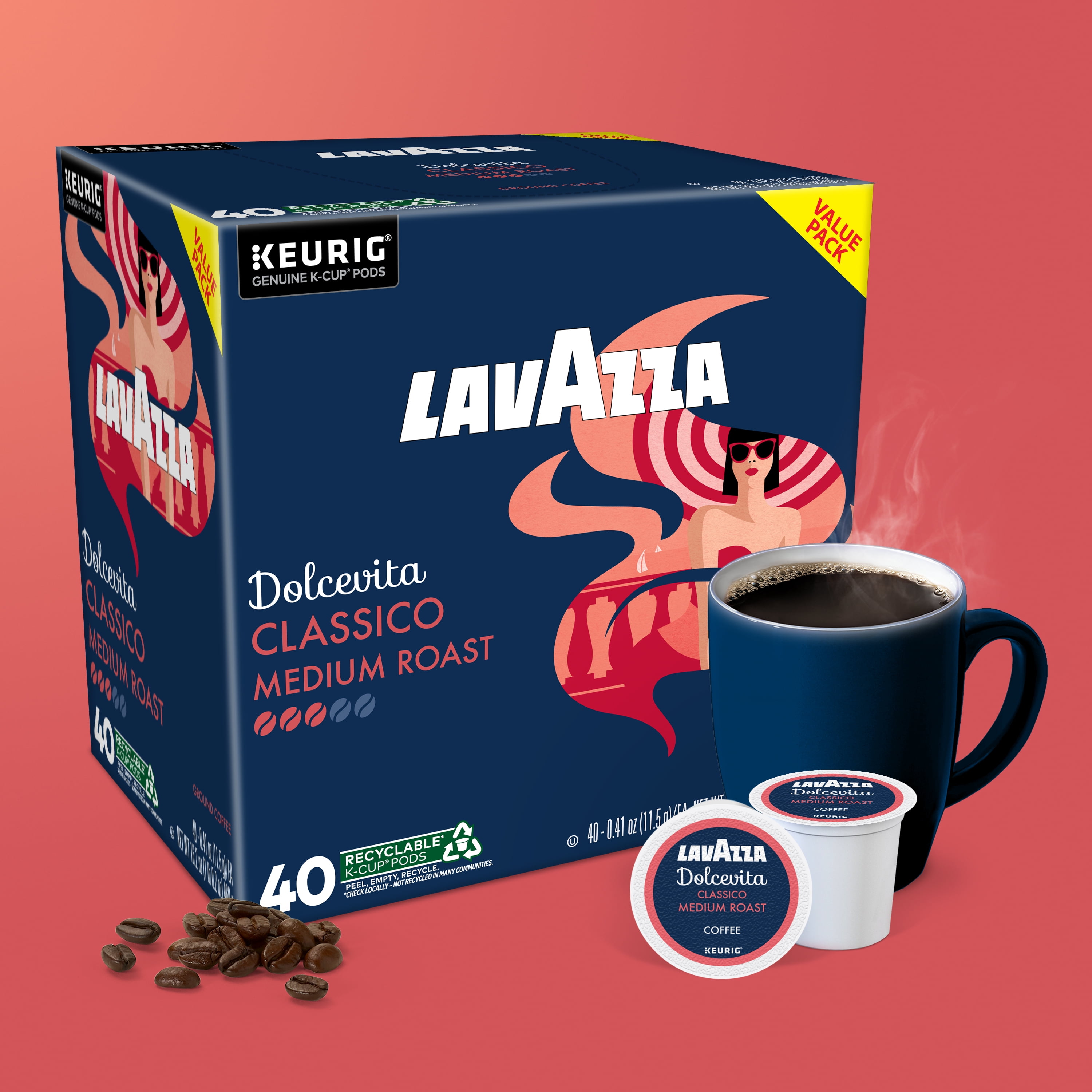 Lavazza Dolcevita Classico Keurig K-Cup® Pods, Medium Roast, Arabica and Robusta Blend (40 Pods), Packaging May Vary