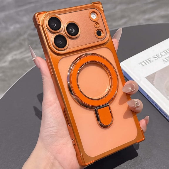 Dteck Magnetic Case for iPhone 17 Pro with Invisible Stand, Compatible with MagSafe, Full Camera Protection Clear TPU Shockproof Phone Cover 6.3 inch,Orange