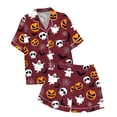 thumbnail image 5 of ChenYiFH Under $12 Halloween Pajamas Women Silk Satin Pajama Set for Women 2 Piece Lounge Pjs Shorts Matching Summer Sleepwear Button Down Shirt Shorts Red XL, 5 of 5