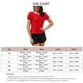 thumbnail image 7 of Women Puff Sleeve Top V Neck Short Sleeve Pleated Front Button Slim Fit Simple Plain Pattern Summer T Shirt Red XL, 7 of 7