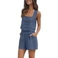 thumbnail image 2 of Wassery Women Summer 2 Piece Outfits Short Sets Cotton Linen Crop Tank Tops and Shorts Lounge Sweatsuit Set, 2 of 5