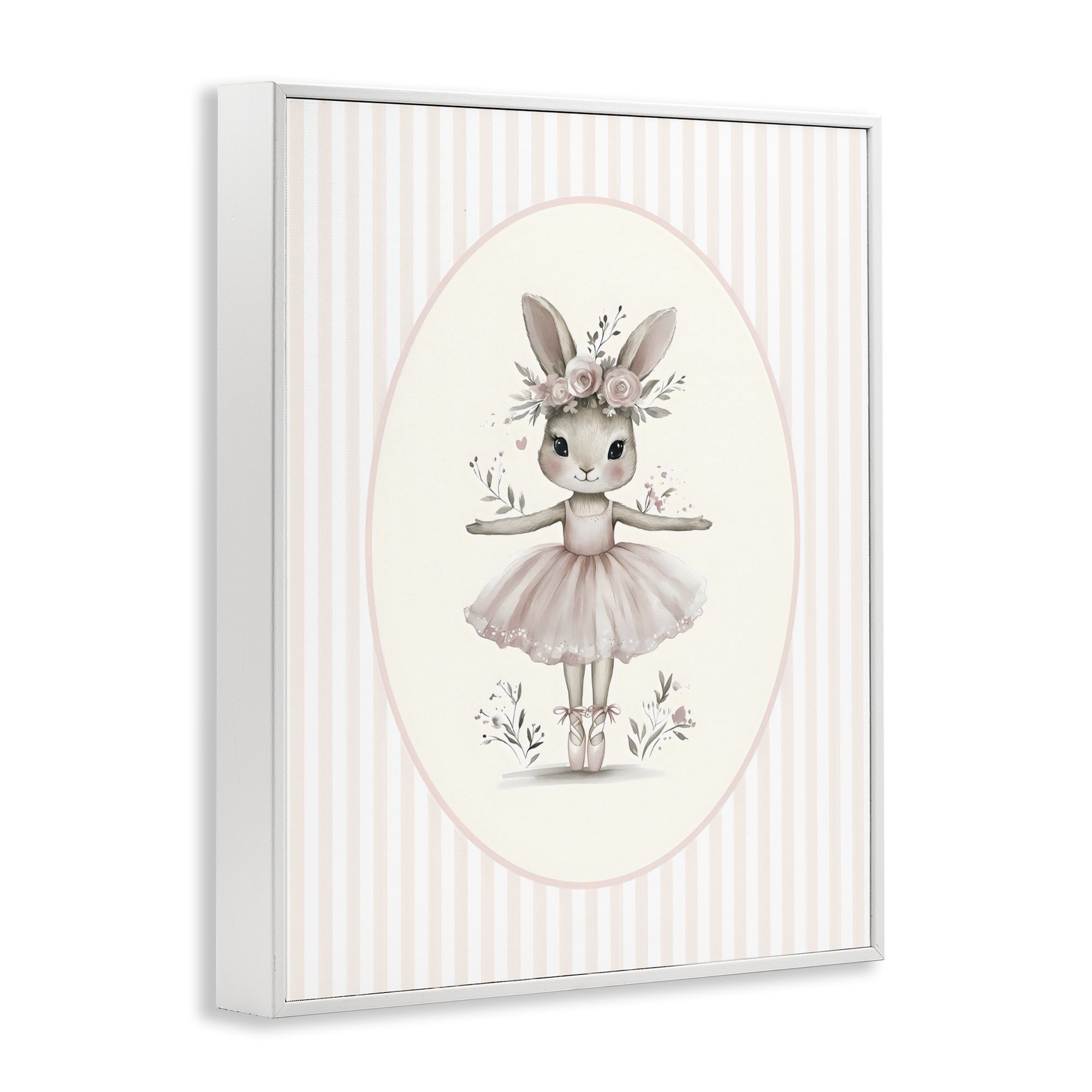 Stupell Industries Nursery Ballerina Bunny Striped White Framed Giclee Art, design by LSR Design Studio