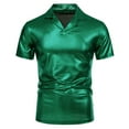 thumbnail image 2 of USNSM Men's Glossy Hot Stamped V-Neck Lapel Disco Short Sleeve Solid Color T-Shirt Top Trendy Fashion Top Shirt Green XL, 2 of 9