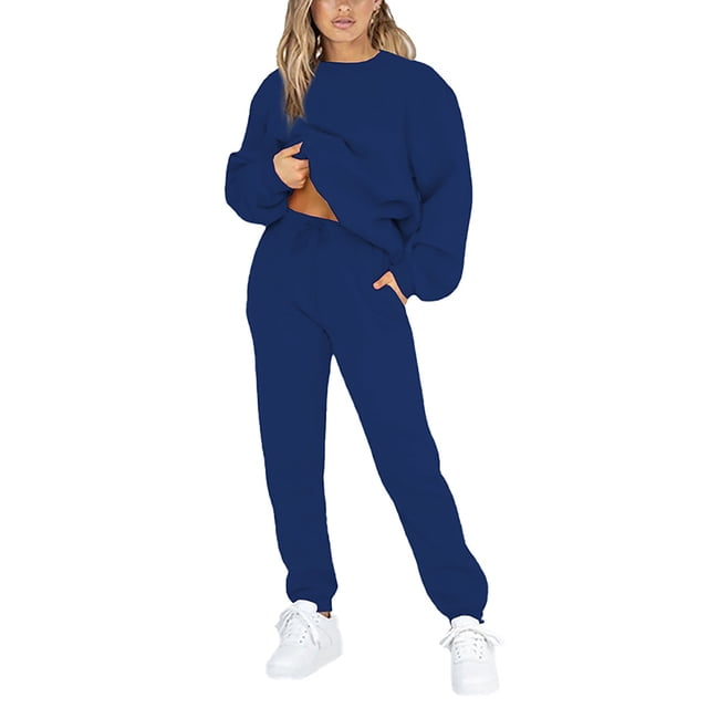 Innerwin Ensemble de Jogging pour Femmes à Cordon de Serrage Deux Pièces Survêtement à Manches Longues Bleu m