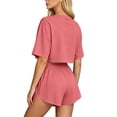 thumbnail image 3 of LEKWK Workout Sets for Women Short Sleeve Crewneck Crop Tops and Elastic Waist Shorts Loose Fit Solid Summer Fashion Athletic Running Gym Outfits, 3 of 6