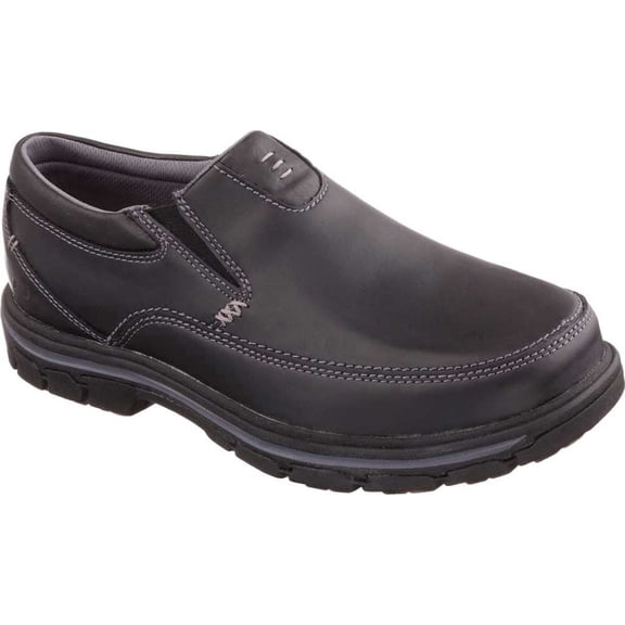 Skechers Loafers for Men Slip on Casual Shoes Dual Elastic Panels Cushioned Insole Lightweight Moc Toe Leather Upper Padded Collar