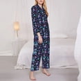 thumbnail image 3 of Yiaed Skull Flower Blue Print Pajamas Women's Long Sleeve Sleepwear Soft Button Down Loungewear Pjs Lounge Set Nightwear Womens Pajama Pants-Large, 3 of 7