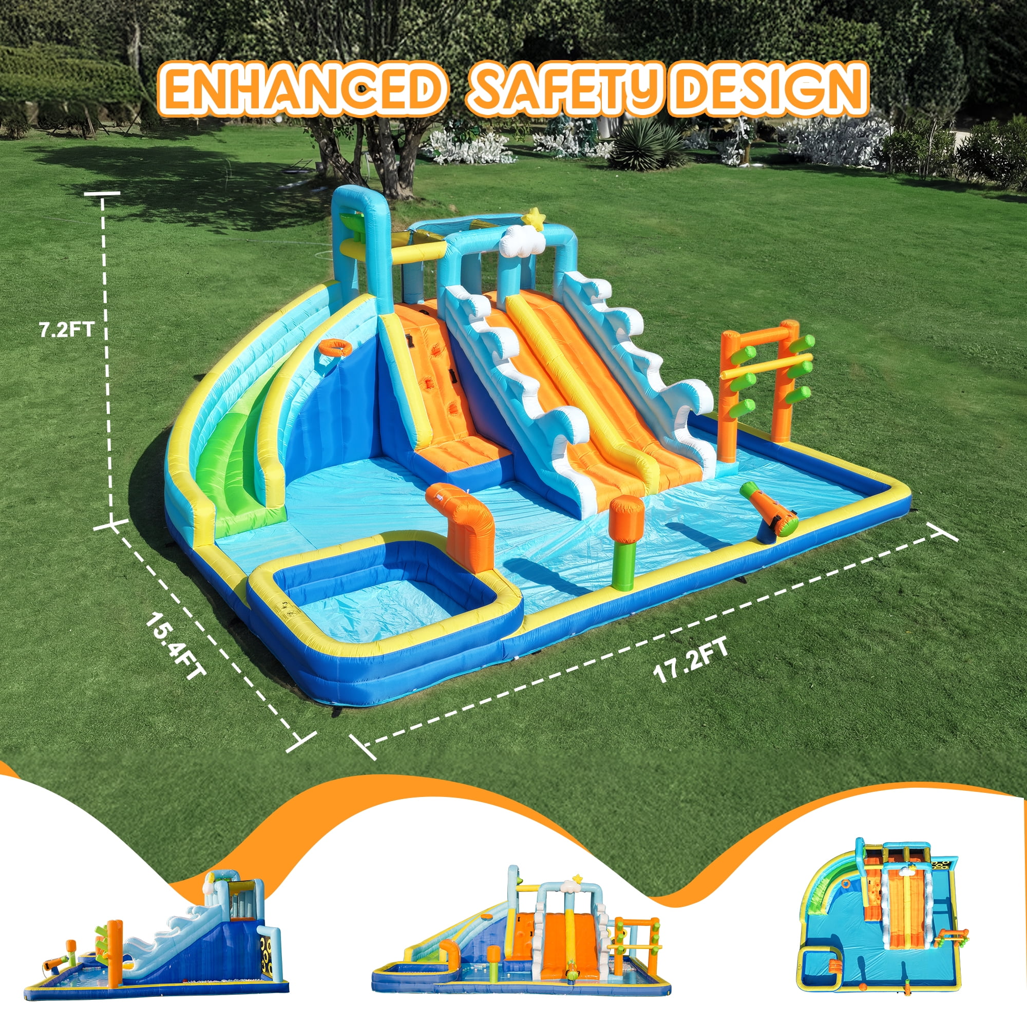 SaveJoy Giant 10-in-1 Inflatable Water Slide Bounce House, 207‘’x185‘’x87‘’ Water Park with 750W Blower,  Backyard Toys for Kids Ages 3-8, Indoor & Outdoor Use
