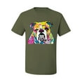 thumbnail image 2 of Wild Bobby Dean Russo Neon Colorful Pug Dog The Bulldog Dog Lover Men Graphic Tee, Military Green, 3X-Large, 2 of 5