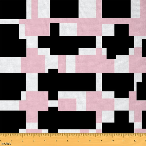 Castle Fairy Geometric Rectangle Fabric by the Yard 1 Yard for Teens,Black Pink Home Decor Fabric by the Yard,Abstract Vintage Room Decor Fabric by the Yard,Luxury Bedroom Decor