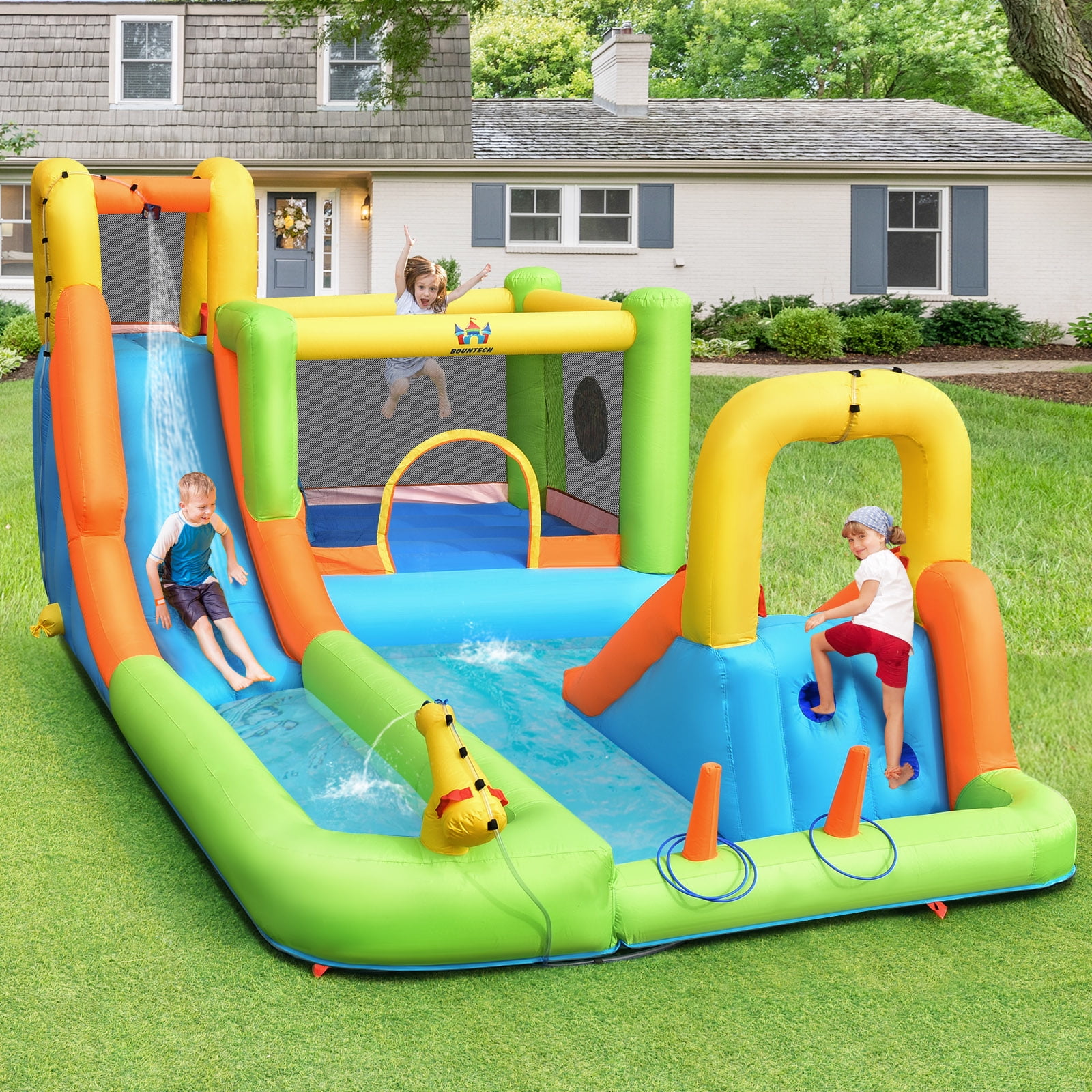 Infans Inflatable Water Slide Park Bounce House Climbing Wall Without Blower