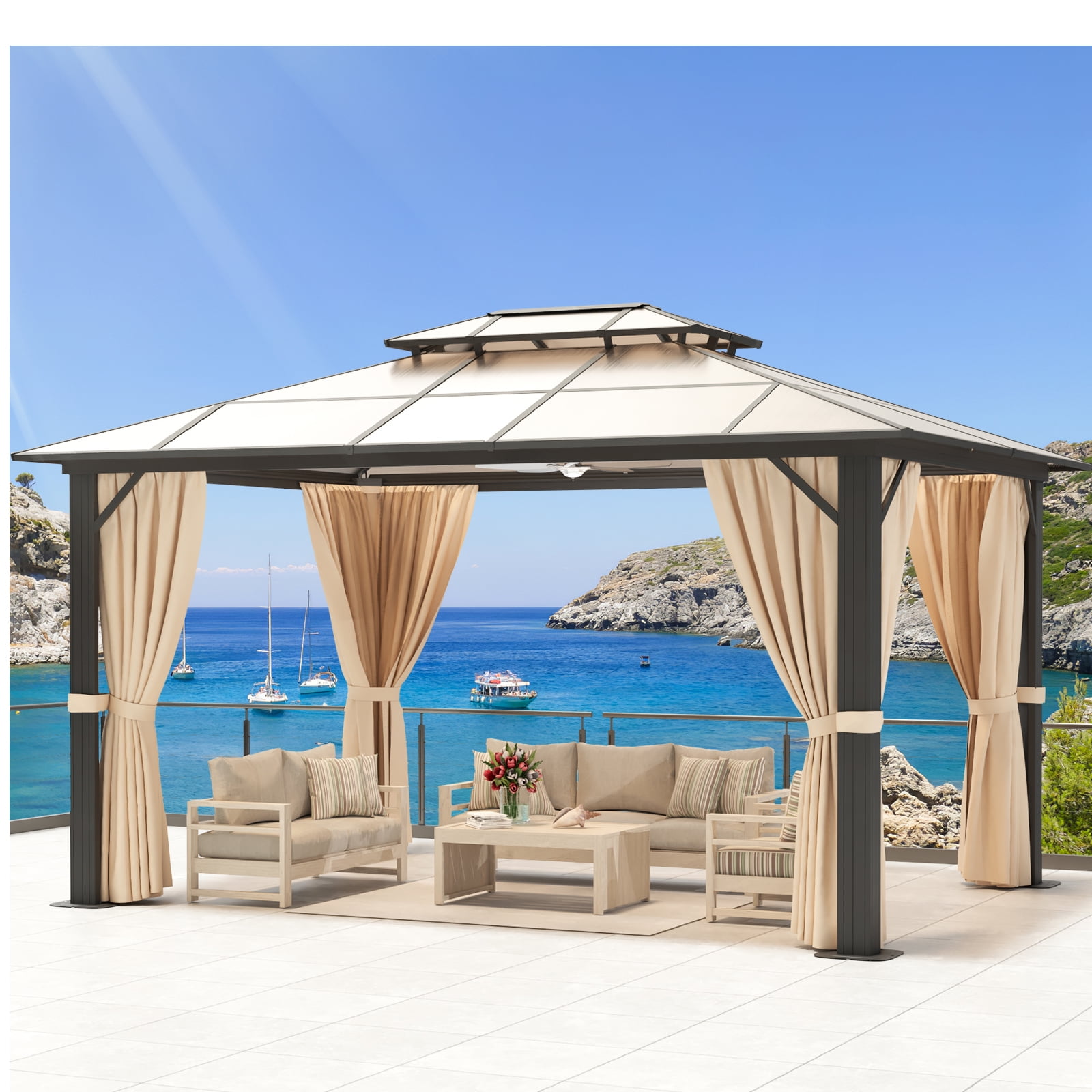 Aoxun 10 ft. x 13 ft. Hardtop Gazebo, Double Polycarbonate Roof