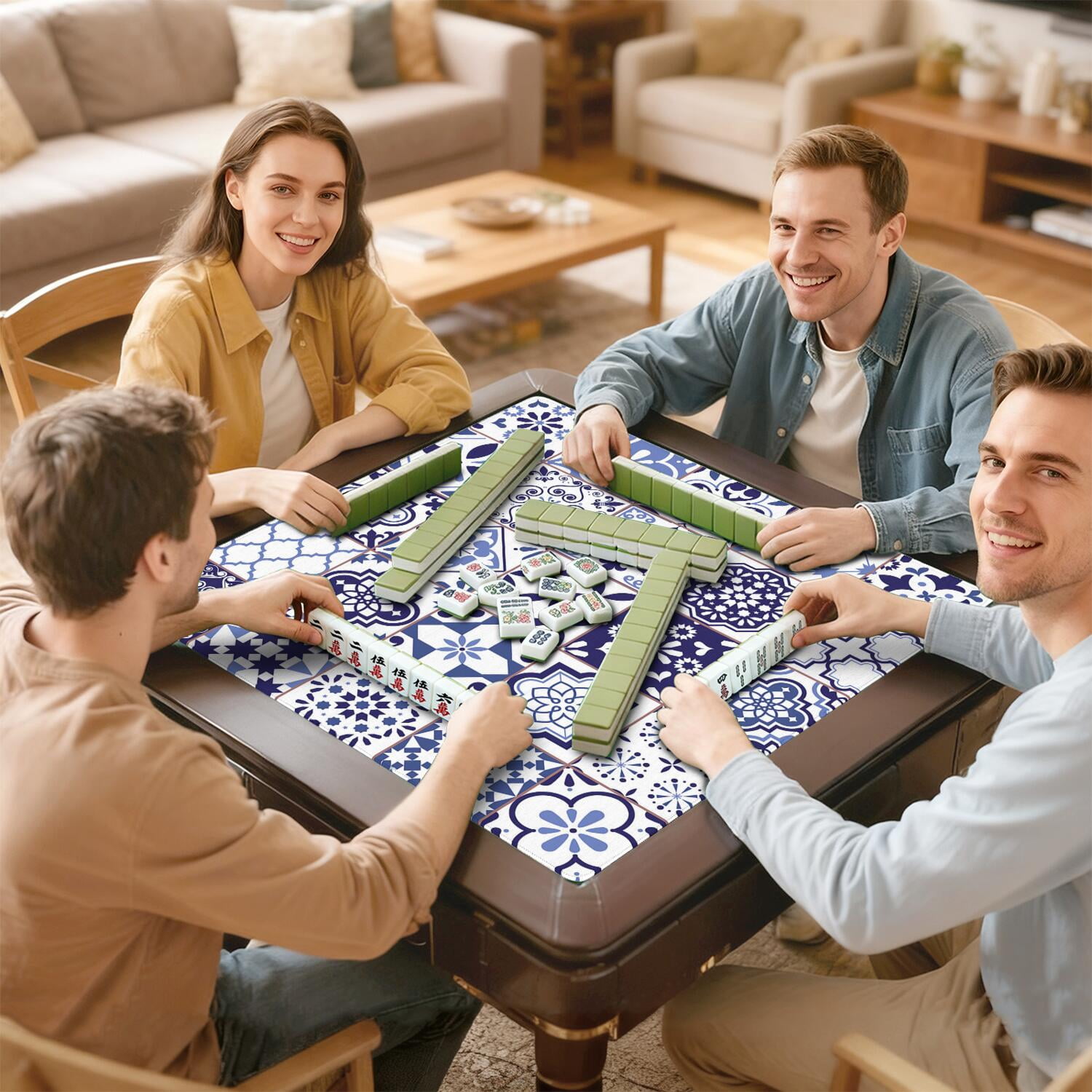 31.5 Inch Boho Mahjong Game Table Mat, Professional Rubber Pad Non-Slip and Noise Reducing, Perfect for Card Games Board Games and Family Game Night