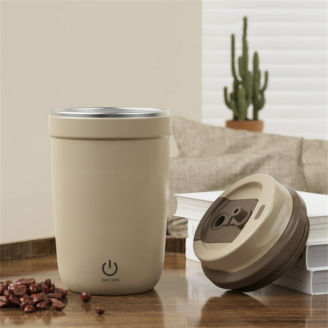 Taza automática de mezcla de acero inoxidable 400ml | Taza de café recargable USB para remover | Mezcladora magnética giratoria portátil | Mango antiderrames | Batidora de bebidas para viajes y