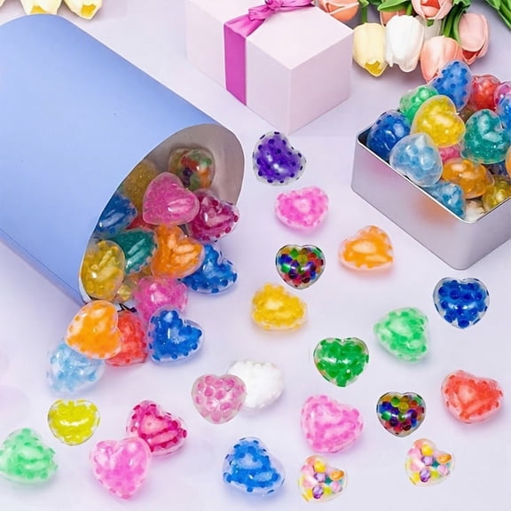 Squishy Heart Shaped Stress Ball Toy,Mini Squeeze Balls for Anxiety Relief, Gift Bag Fillers for Adult Office Desk Toy, Random Mixed Color