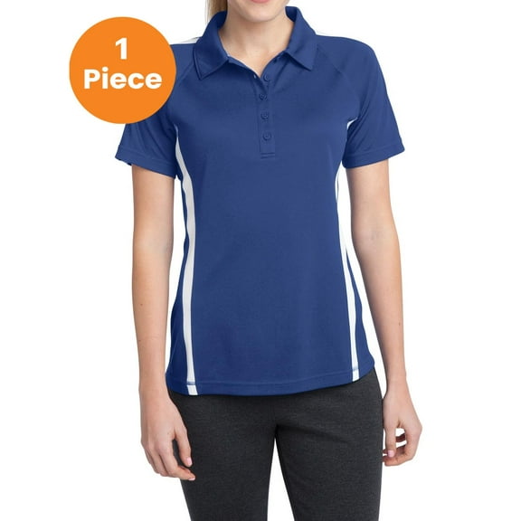 Sport-Tek LST685 Ladies PosiCharge Micro-Mesh Colorblock Polo Shirt, True Royal/ White, M, Womens Polo Shirts
