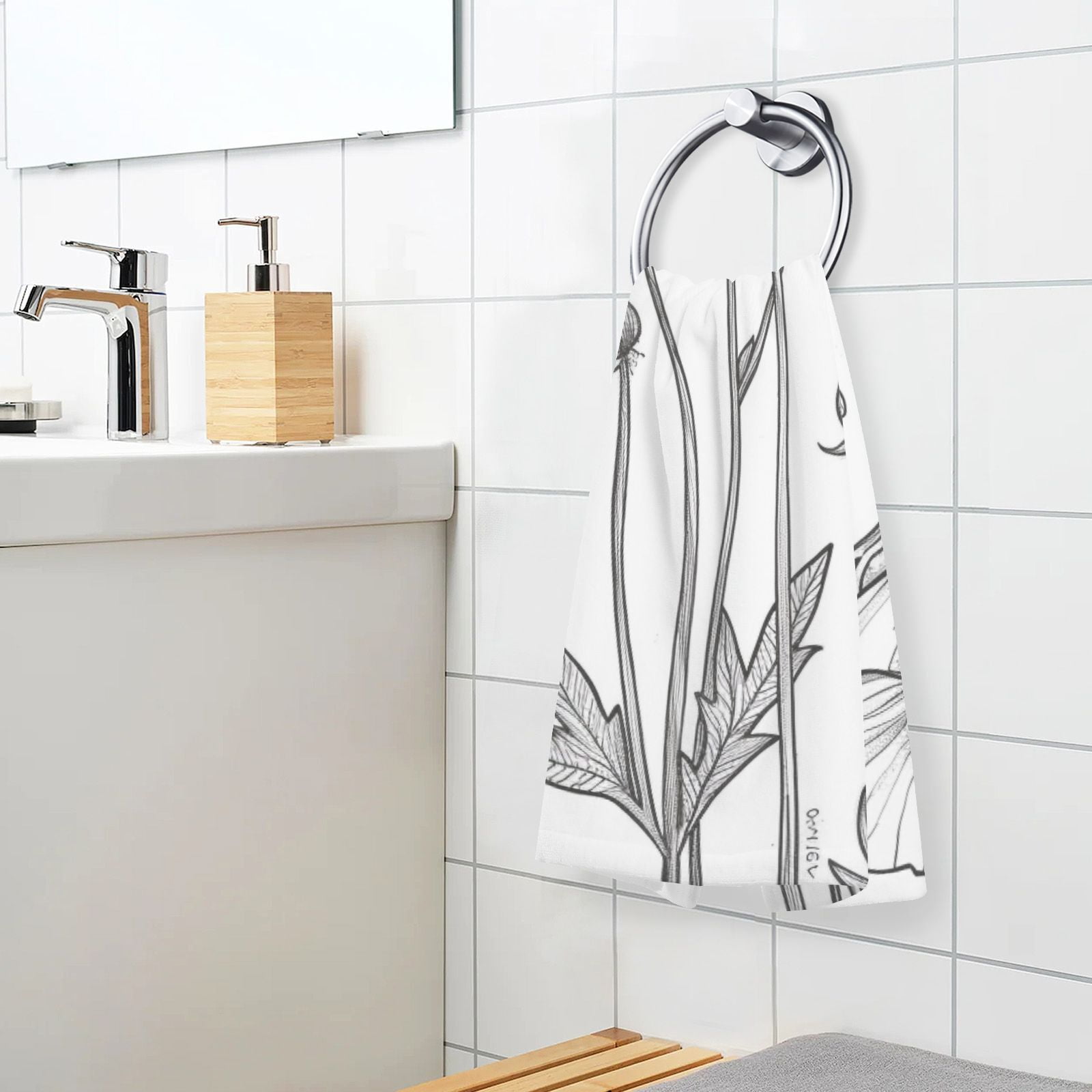 Black Line Flowers Hand Towels Cotton Bath Towels Large Face Towels Absorbent for Bathroom 2 Packs
