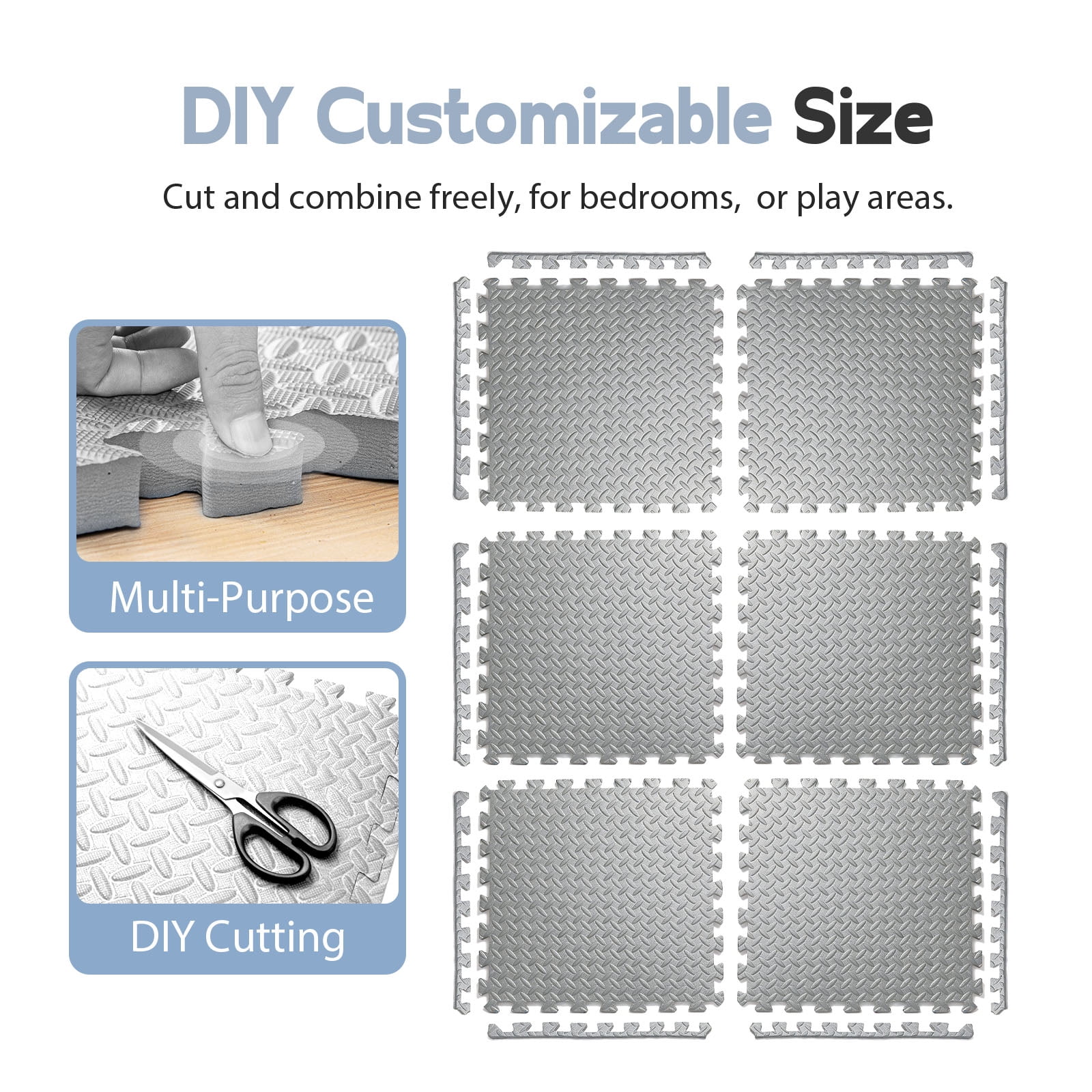 Puzzle Exercise Mat ½ in, EVA Interlocking Foam Floor Tiles for Home Gym, Mat for Home Workout Equipment, Floor Padding for Kidds, Grey, 20 in x 20 in x ½ in, 64 Sq Ft- 24 Tiles