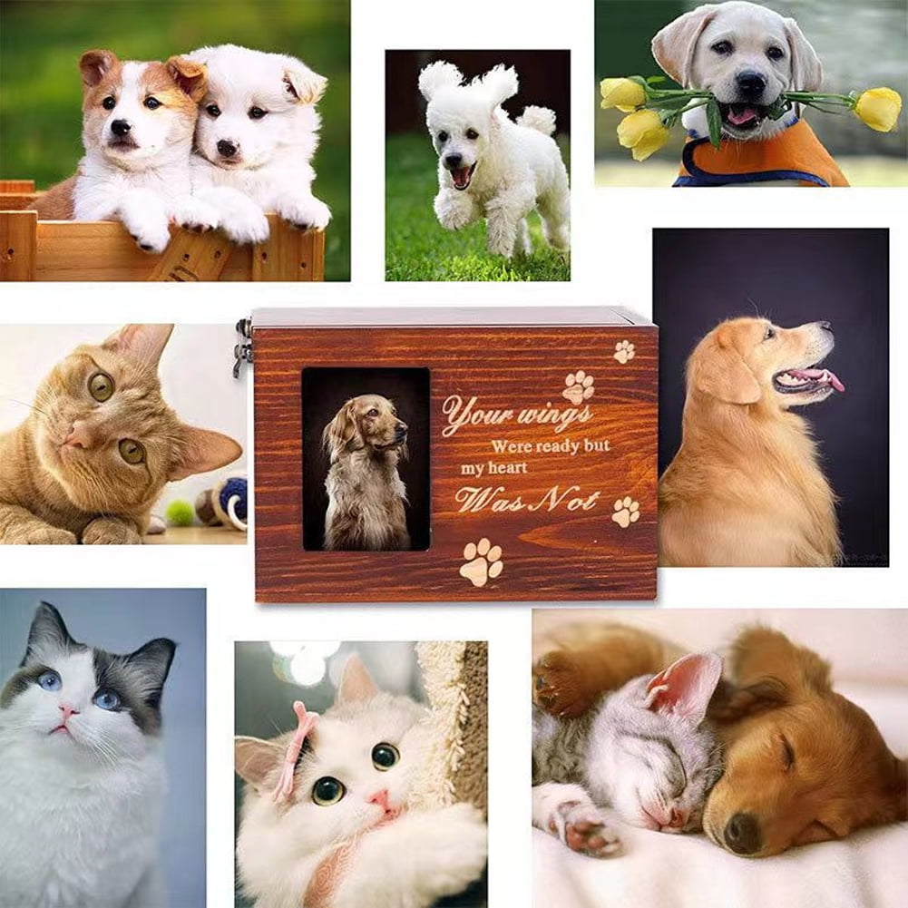 KYAIGUO Pet Urns for Dogs Memory Box Wooden Funeral Cremation Urns with Photo Frame Loss Pet Memorial Remembrance Box