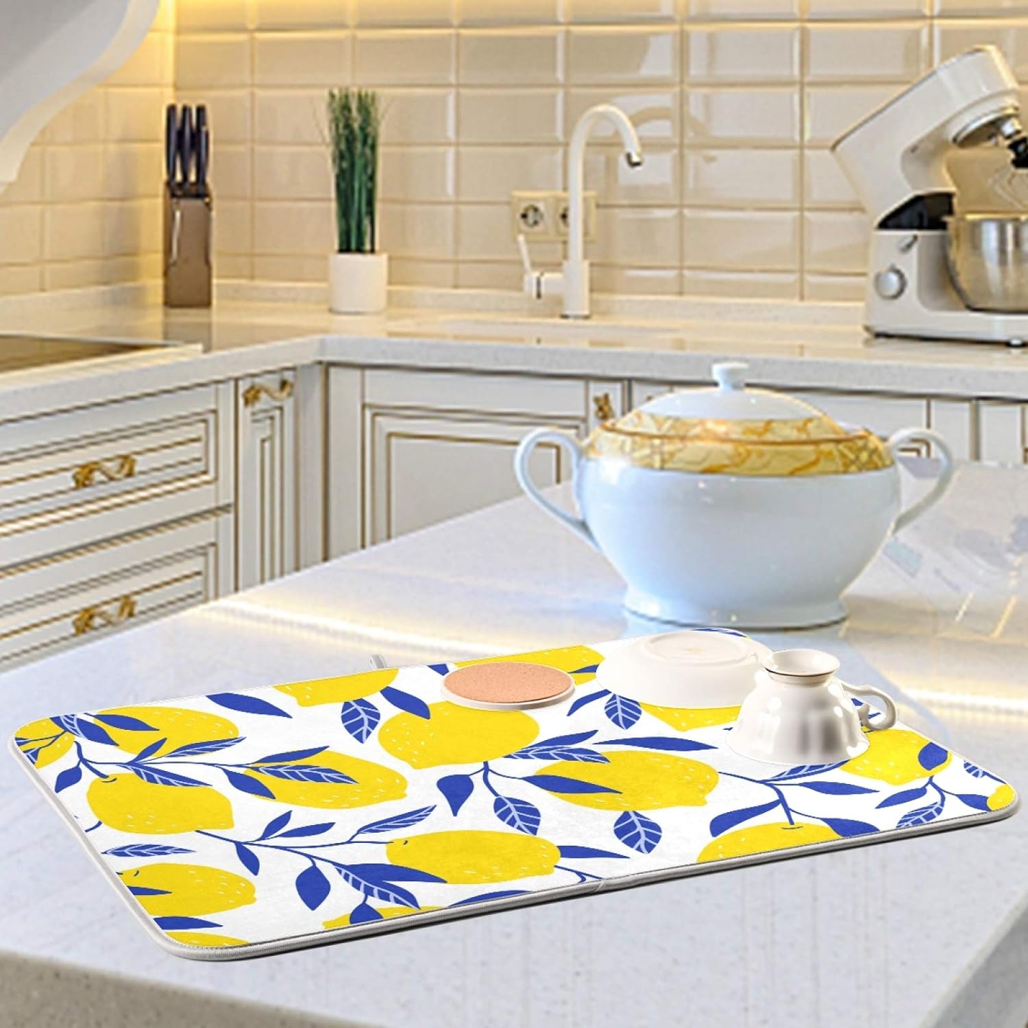 GZHJMY Spring Lemon Blue Dish Drying Mat Kitchen Absorbent Drying Pad Countertop Protector 18 24 Walmart