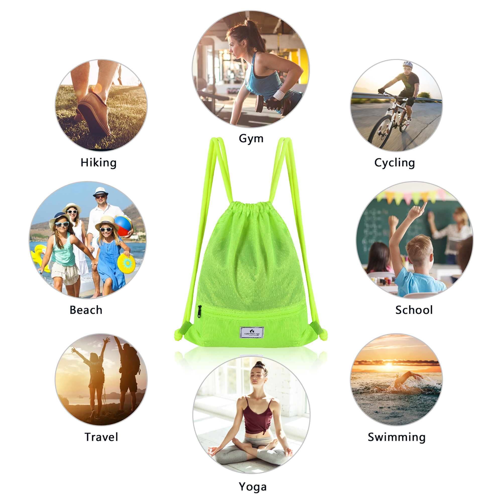 BAVELOE Drawstring Backpack With Wet Pocket - Water-Resistant Gym Bag For Sports & Travel