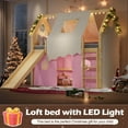 thumbnail image 4 of LOOM Twin Size House Loft Bed with Sills and Tents,Solid Wood Loft Bed with Ladders and Slide,Chic Design with Lights,No Box Spring Needed,Natural+Pink, 4 of 6
