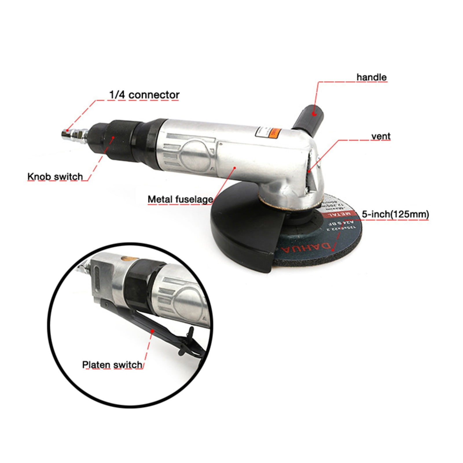 5 Inch Pneumatic Angle Grinder Polishing Machine Grinding Machine 125 Industrial Grade Pneumatic Grinding And Cutting Machine ,Security - KNOB SWITCH_TYPE