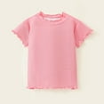 thumbnail image 3 of GYRATEDREAM Toddler Baby Girls Cotton T Shirt Tops Kids Summer Short Sleeve Solid Color Tee Children Crewneck Soft Elastic TShirts Pink for 1-8Y, 3 of 8