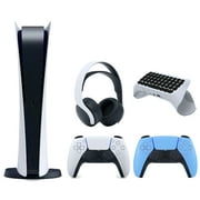 Sony Playstation 5 Digital Edition Console with Extra Blue Controller, White PULSE 3D Headset and Surge QuickType 2.0 Wireless PS5 Controller Keypad Bundle