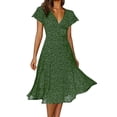 thumbnail image 1 of B91xZ Robe Maxi à Manches Courtes pour Femmes, Col Rond, Décontractée, Ample, Plissée, avec Poches, Vert TG, 1 of 5
