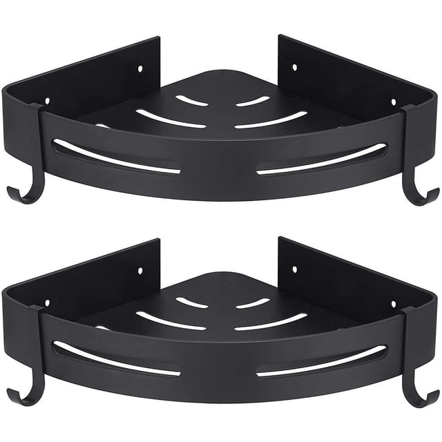 Estante de Ducha Estante de Esquina Cesta de Ducha Estantes de Ducha sin Perforaciones para baño, Aluminio Espacial, Acabado Mate, Estante de baño, 2 Piezas Negro